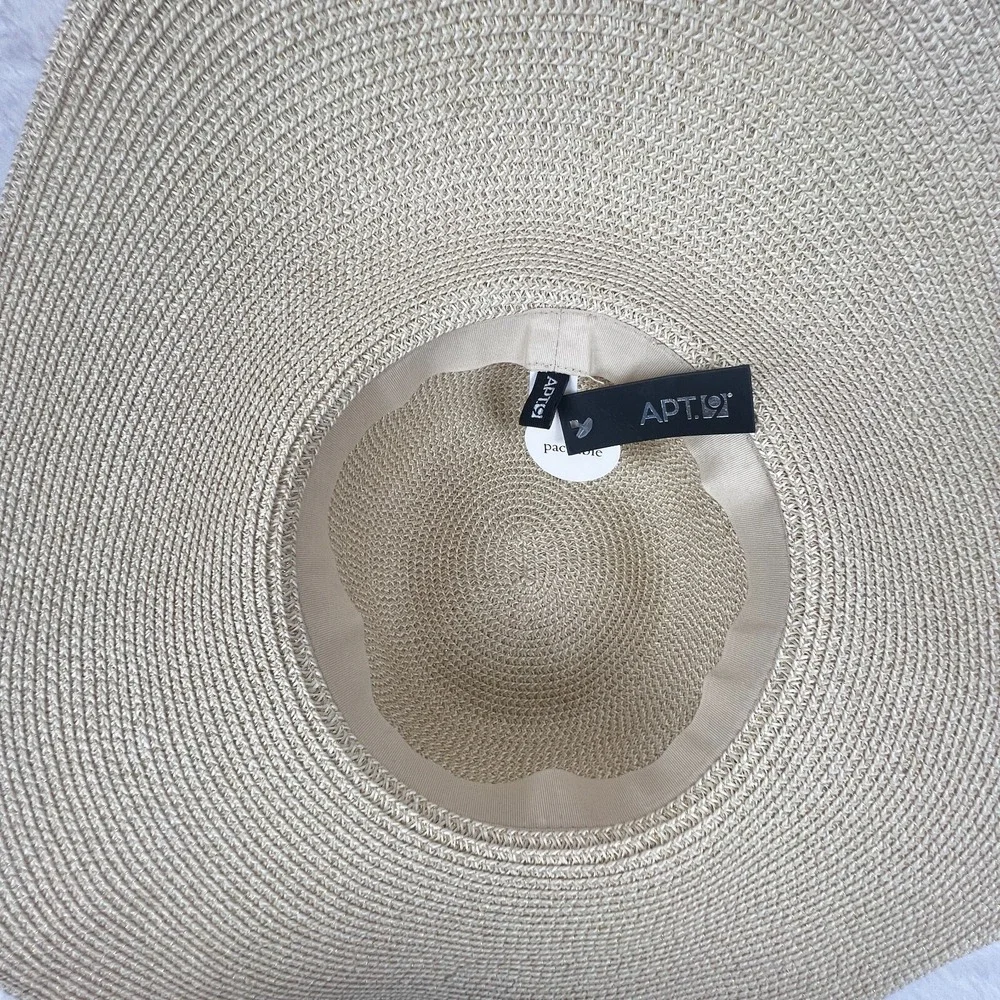 Womens Hat Wide Brim Gold White APT9 Decorative Band Sun‎ Beach Vacation Party
